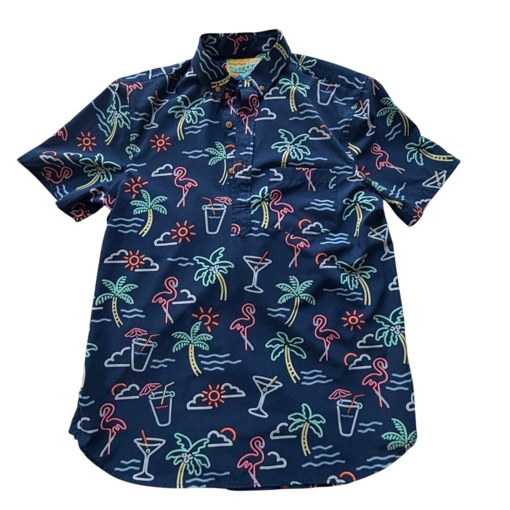 Greetings From The Weekend The‎ Nutter Mens Neon Tropical Flamingo Popover Shirt
